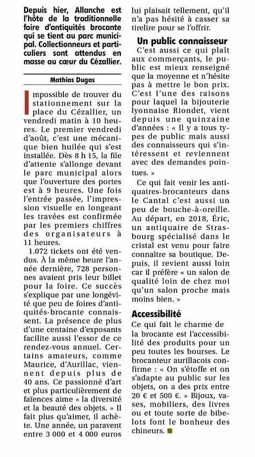 protocol antiquités brocante Allanche journal La Montagne 6 août 2022