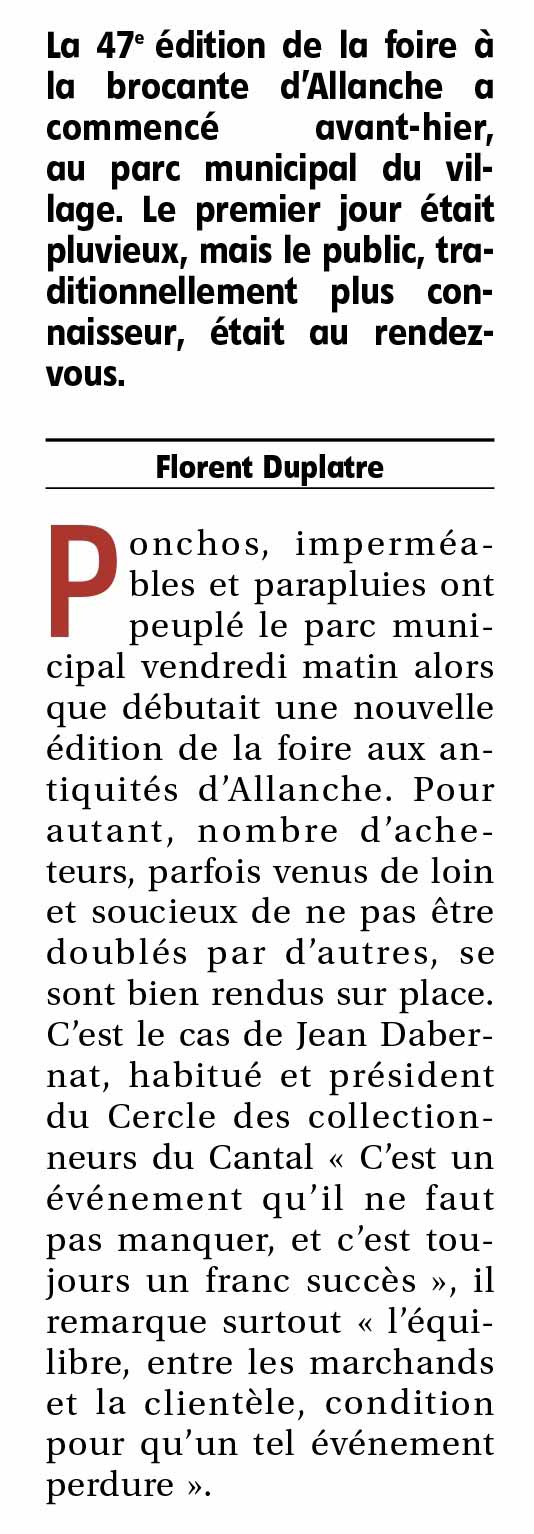 article journal La Montagne Foire antiquites brocante allanche août 2023 - partie 1